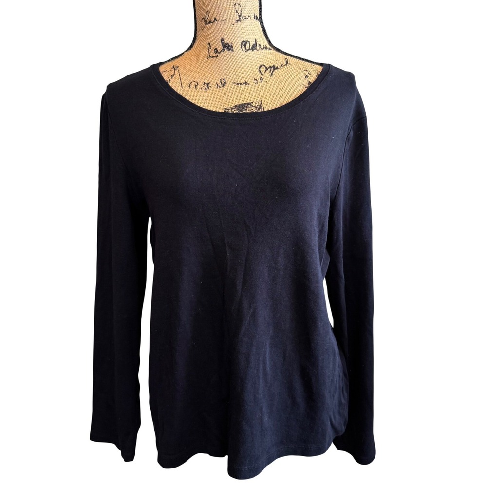 New Directions Womens XL Black Long Sleeve 100% Cotton Scoop Neck T-Shirt